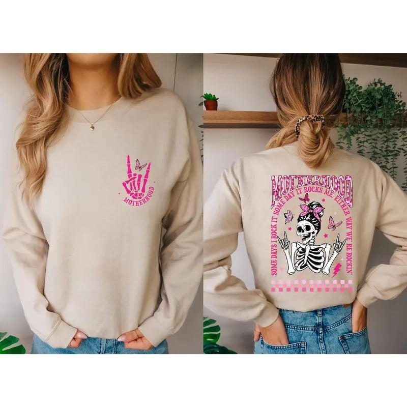 Motherhood Rock Skeleton Sweatshirt Some Days I Rock It Mom Sweater Trendy Mom Shirt Rocking Motherhood Hoodie Funny Mama...