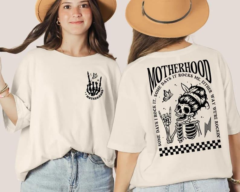 Motherhood Sometimes I Rock It Sometimes It Rocks Me Shirt, Mama Shirt, Mom Shirt, Rocker Mom Gifts, Mothers Day Gift...