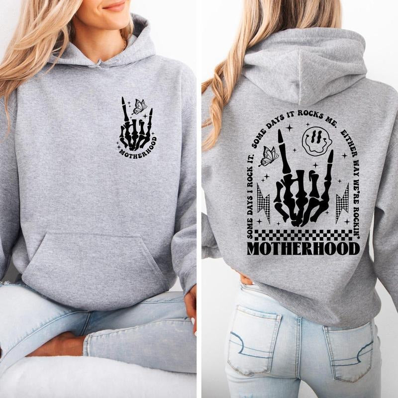 Motherhood Sometimes I Rock It Sometimes It Rocks Me Sweatshirt, Rocker Mom Shirts, Mothers Day Gift, Funny Mom Tee,...