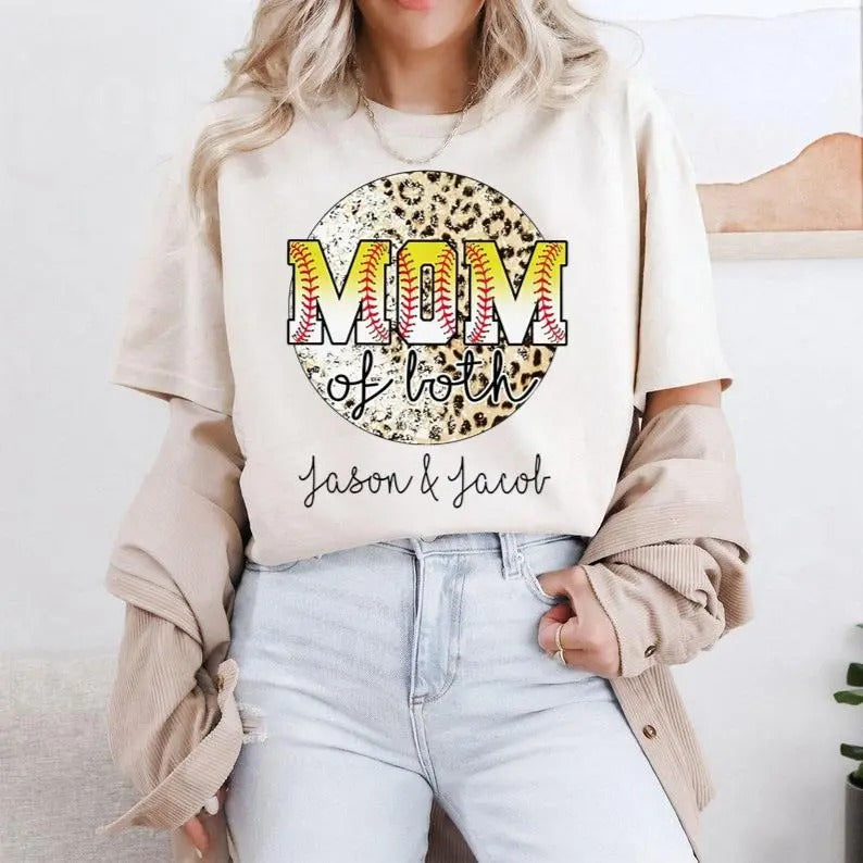 Mothers Day Shirt, Mom Of Both Shirt, Leopard Mom Shirt, Baseball Softball Mom Shirt, Personalized Boy Mom Shirt,...