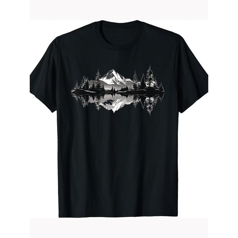 Mountain Landscape Reflective Forest Trees Outdoor Wildlife T-shirt 100% cotton T-shirt Made in USA Hoodie, Sweatshirt