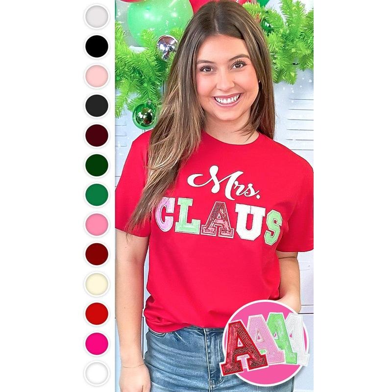 Mrs Claus Sequin Christmas Graphic T-Shirt Hoodie, Sweatshirt | TeeBloomCo.com