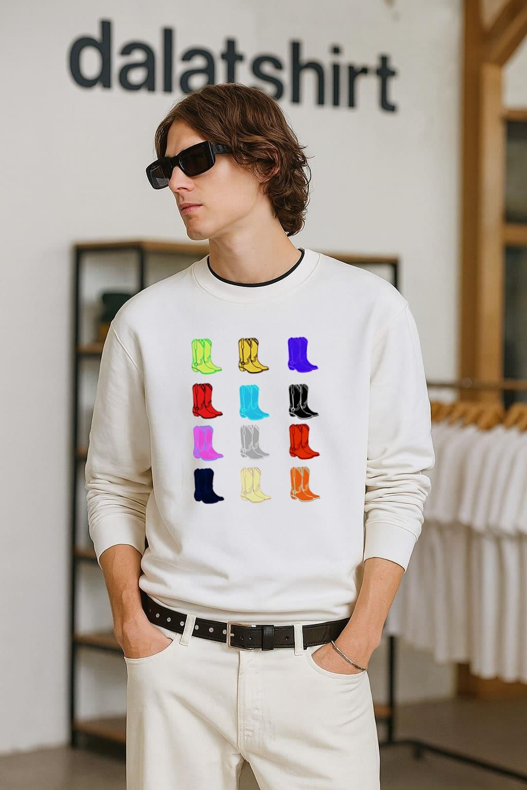 Multi Color Cowboy Boots Graphic Pattern shirt