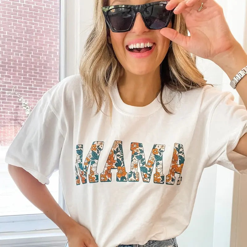 Multi-Floral Print MAMA Shirt Hoodie, Sweatshirt | TeeBloomCo.com