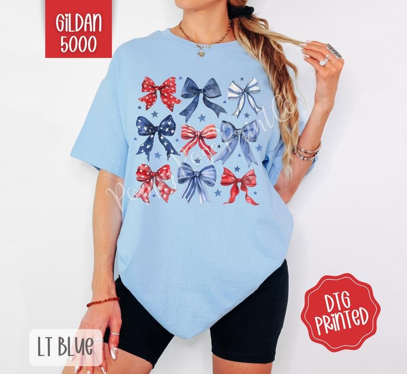 Multiple USA Bows Gildan Shirt, Cute America Tshirt, Fourth Of July Tee Hoodie, Sweatshirt | TeeBloomCo.com