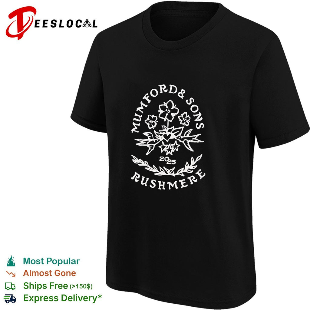 Mumford and Sons Rushmere 2025 floral wreath logo shirt
