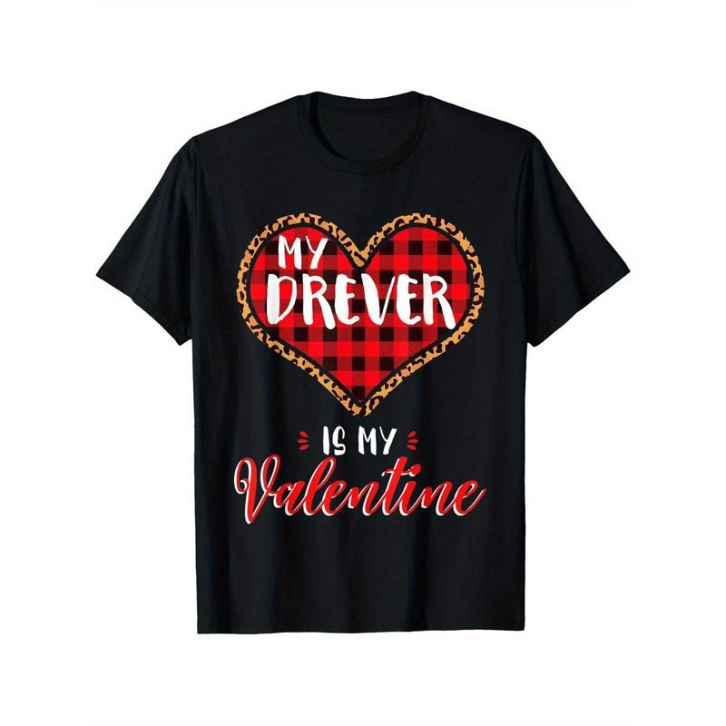 My Drever Is My Valentine Heart Dog Leopard Buffalo Plaid T-Shirt, 100% Cotton, Fabric Weight 180g, Gift for Men Women...