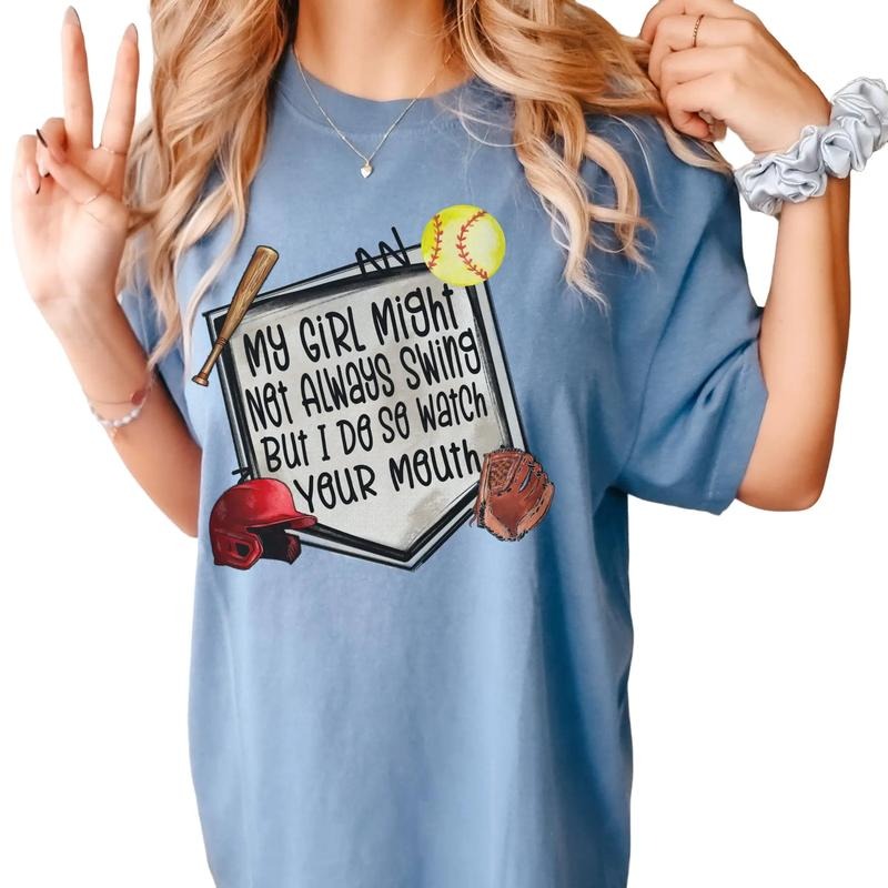 My Girl Might Not Always Swing But I Do Shirt, Funny Softball Shirt, Softball Mom Shirt, Unisex T-Shirt, Gifts For Sport...