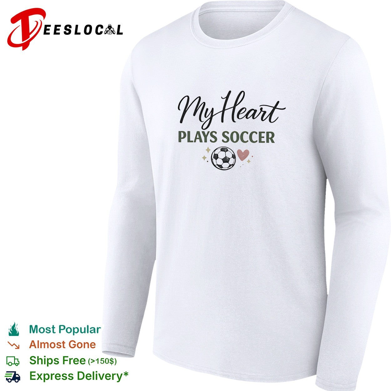 My heart plays soccer with a heart and ball icon on a casual athletic comfort shirt