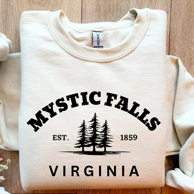 Mystic Falls Virginia Crewneck Sweatshirt T-Shirts, Hoodie | TeeBloomCo.com