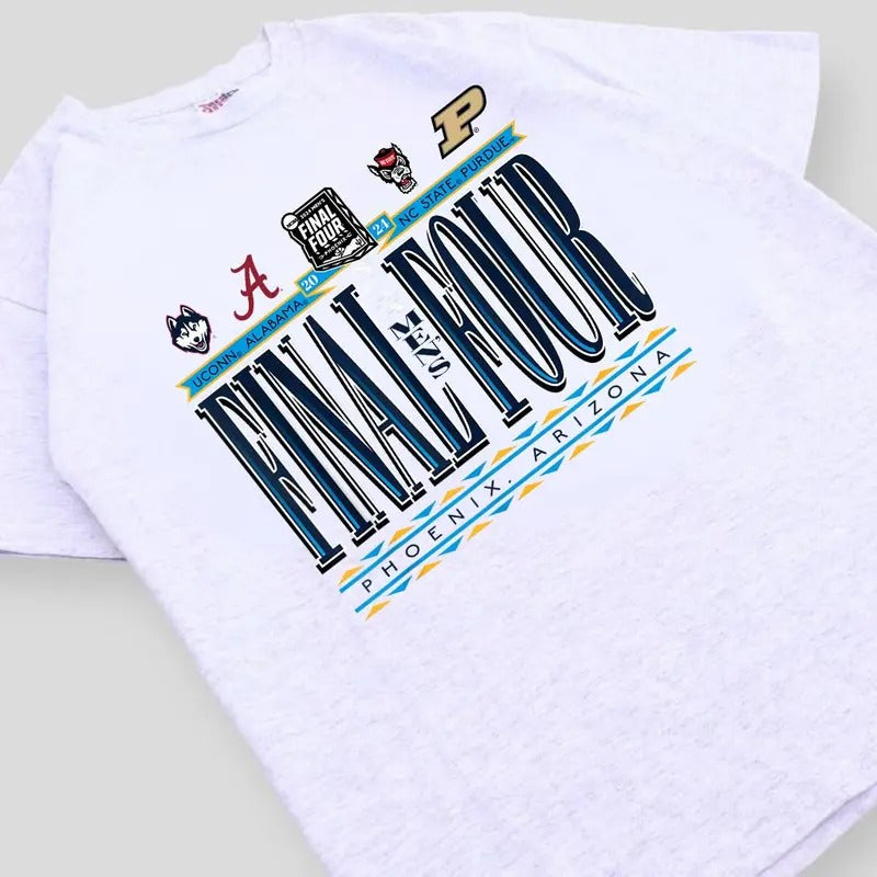 NCAA Final Four 2024 March Madness 4-Team Gray Vintage T-Shirt, Sweatshirt, Hoodie Classic Cotton | TeeBloomCo.com