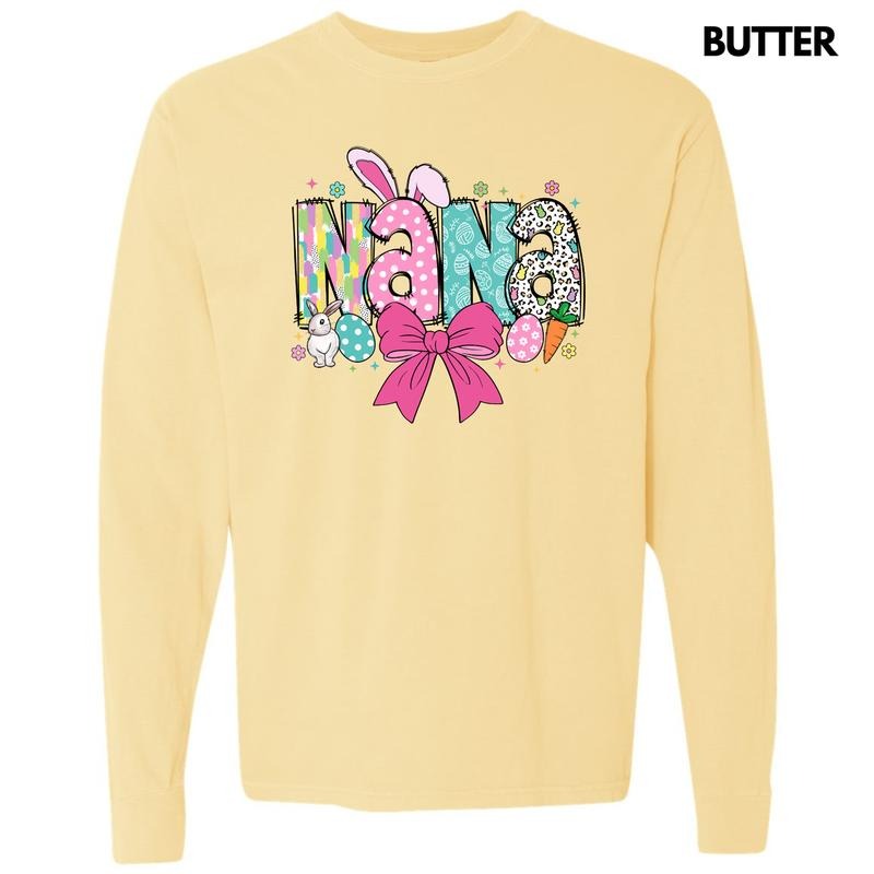 Nana Easter Coquette Long Sleeve Comfort Colors T-Shirt Hoodie, Sweatshirt | TeeBloomCo.com
