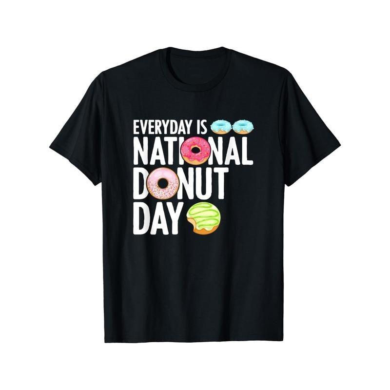 National Donut Day Themed Cotton T-Shirt, Casual Crew Neck, High Stretch Knit Fabric, Regular Fit, with Donut Print, for...