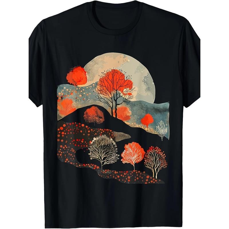 Nature art painting, orange tree, field, Moon, man, T-shirt Made in USA Hoodie, Sweatshirt | TeeBloomCo.com