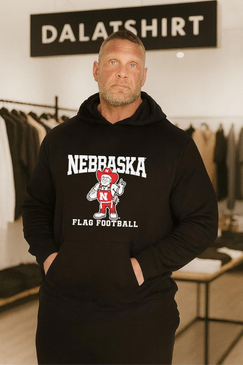 Nebraska Herbie Husker Mascot Flag Football Graphic shirt
