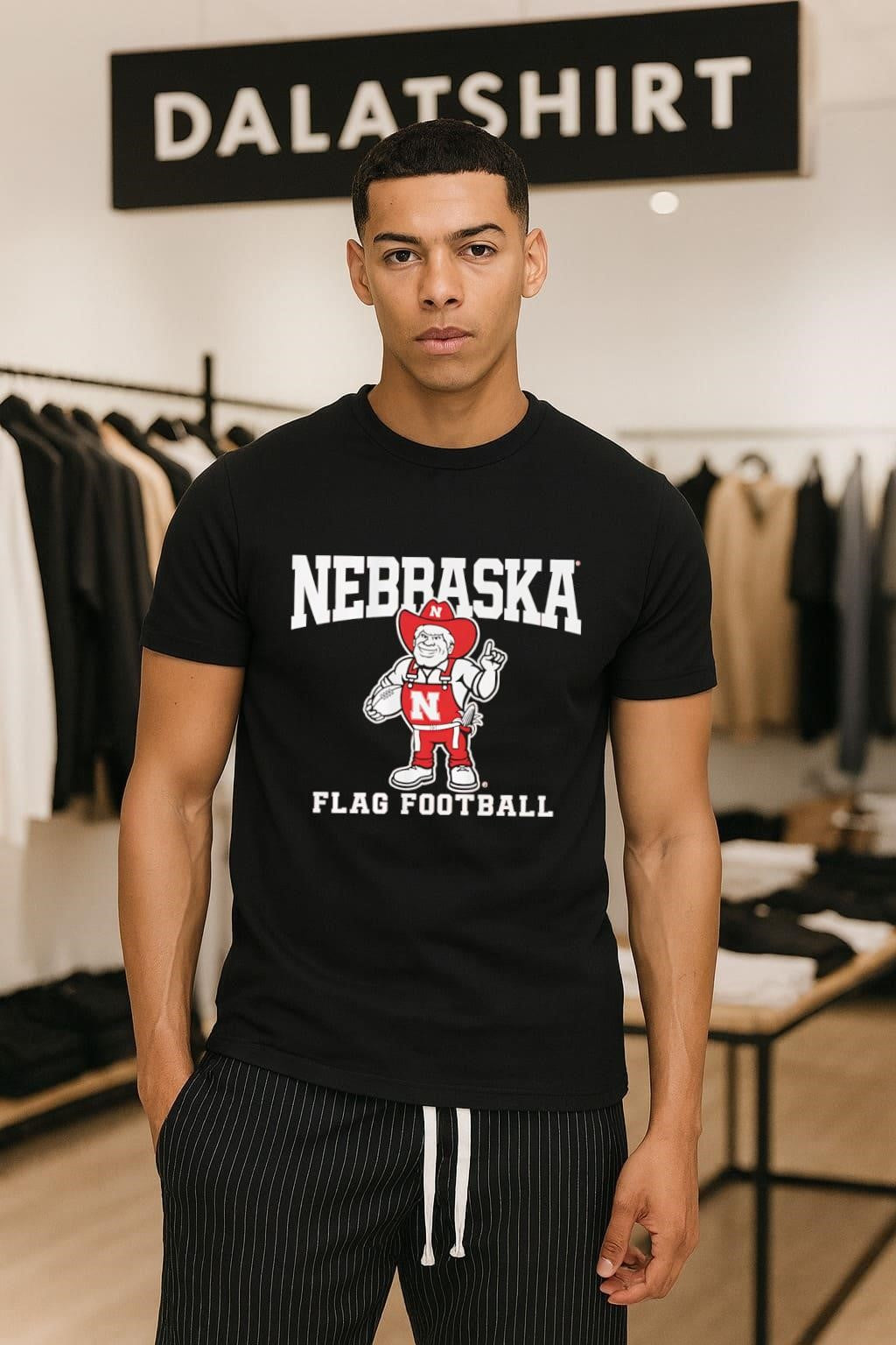 Nebraska Herbie Husker Mascot Flag Football Graphic shirt