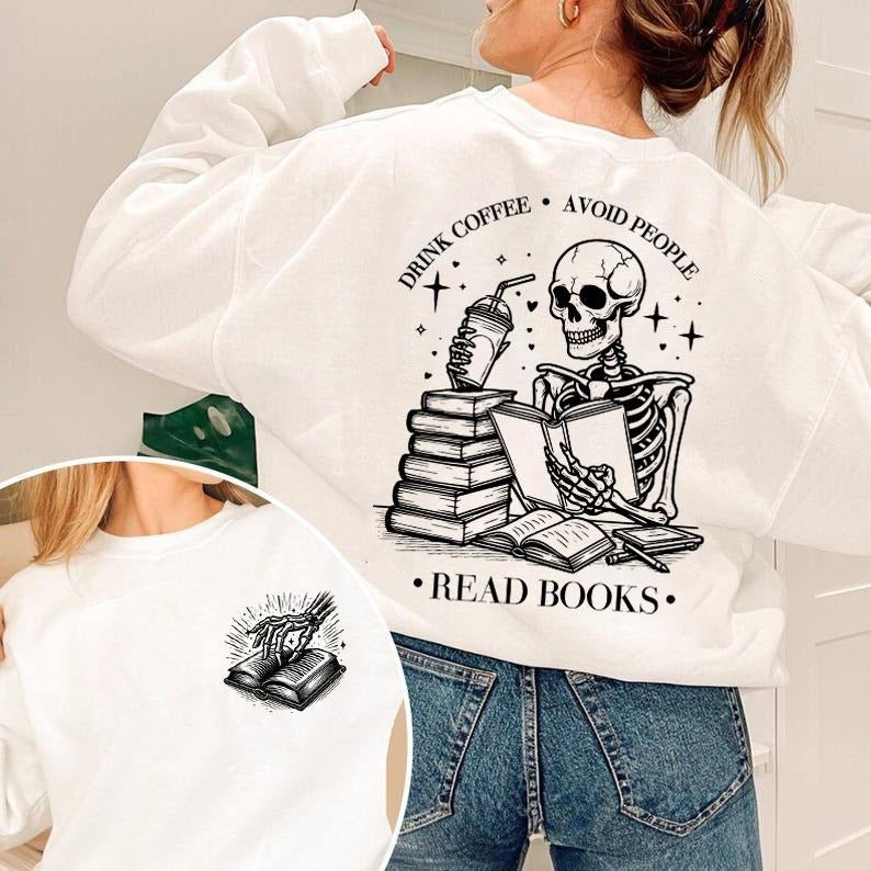 Negative Drink Coffee Avoid People Read Books Shirt Skeleton tbr Shirt Books and Coffee Shirt Sublimation Shirt ,...