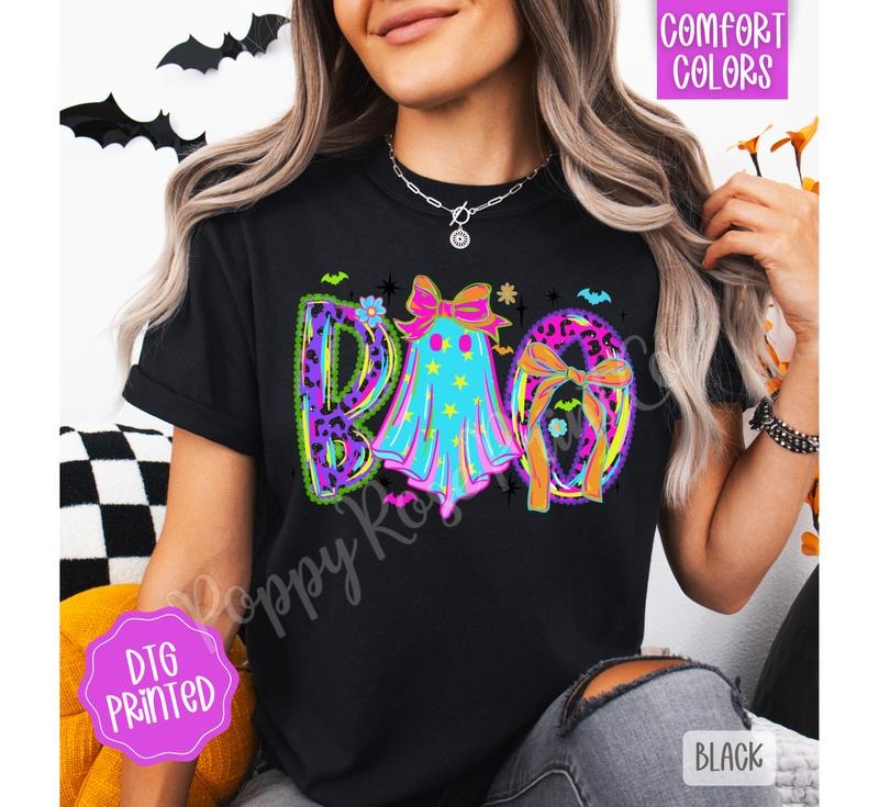 Neon Boo Comfort Colors, Trendy Women's Halloween Tshirt Hoodie, Sweatshirt | TeeBloomCo.com