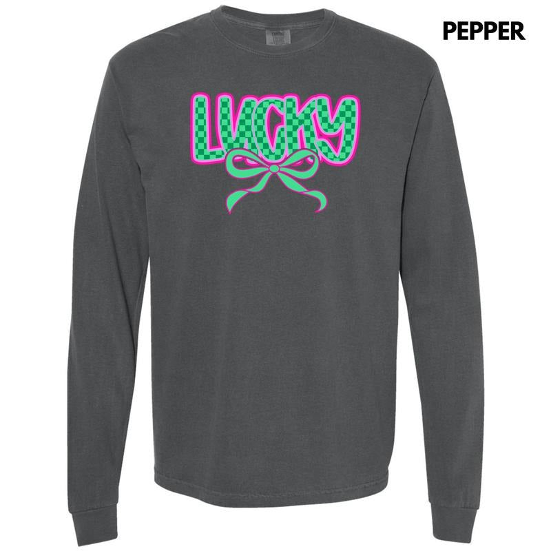 Neon Lucky Checkered Long Sleeve Comfort Colors T-Shirt 'NLB' Hoodie, Sweatshirt | TeeBloomCo.com