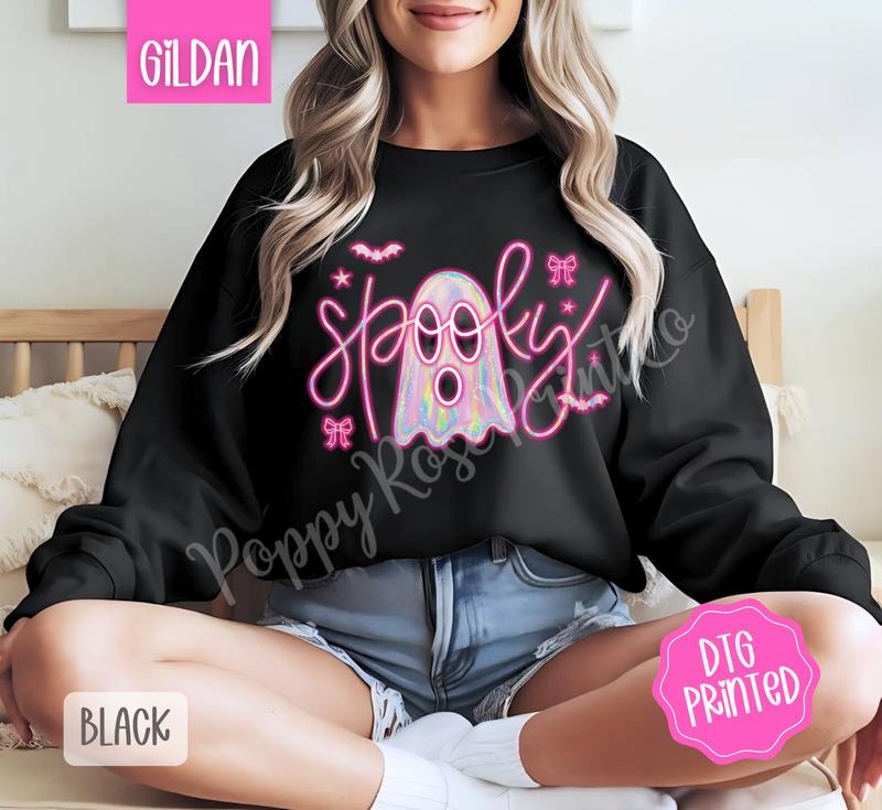 Neon Spooky Ghost Sweatshirt, Trendy Halloween Sweatshirt T-Shirts, Hoodie | TeeBloomCo.com