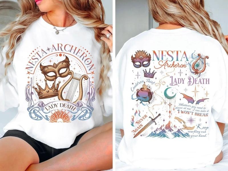 Nesta Archeron Shirt, Acotar Sweatshirt, Lady Death Merch, Book Lover Tee, Night Court Sweatshirt, A Court Of Silver...