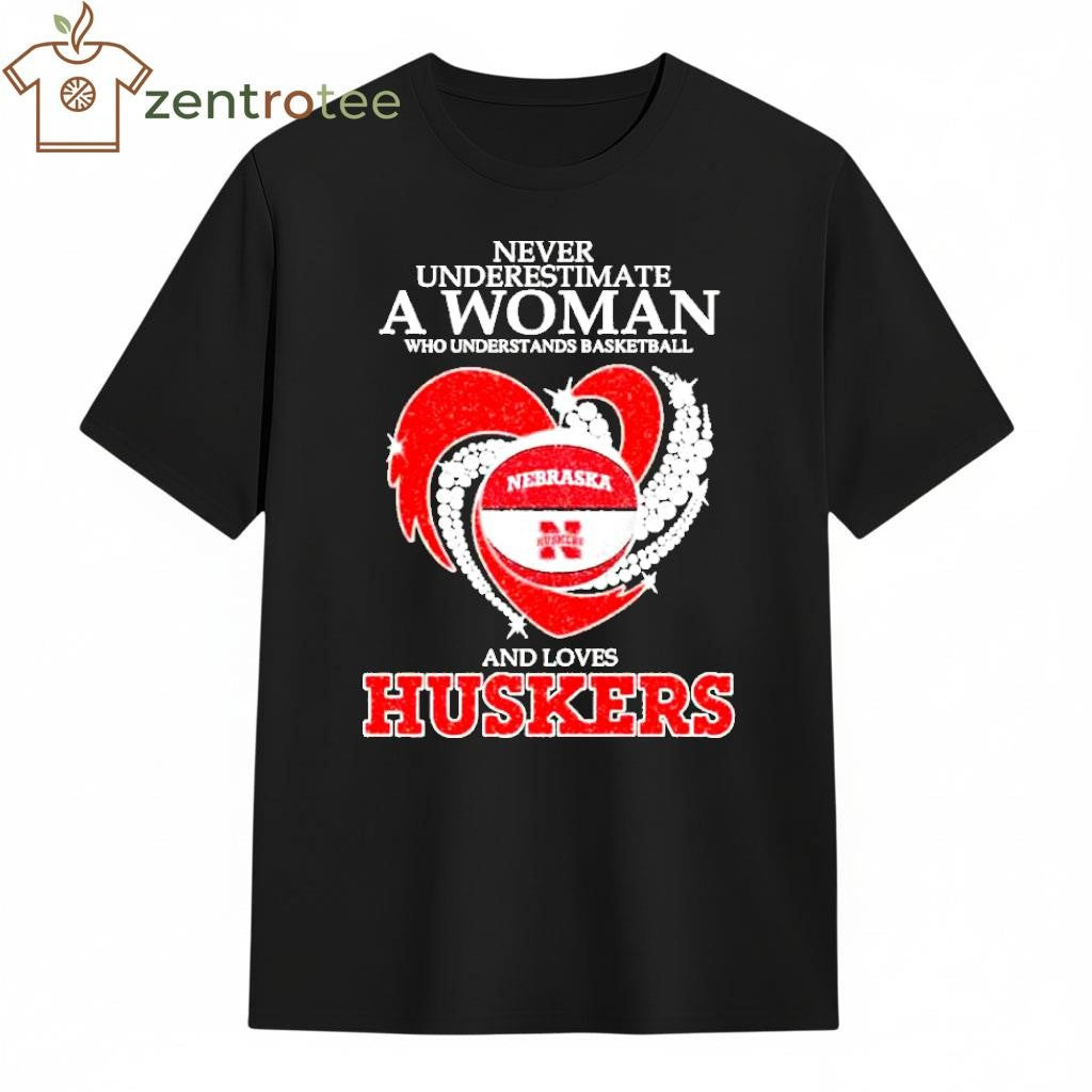Never Underestimate A Woman Who Understands Basketball And Loves Nebraska Basketball Huskers 2026 tee