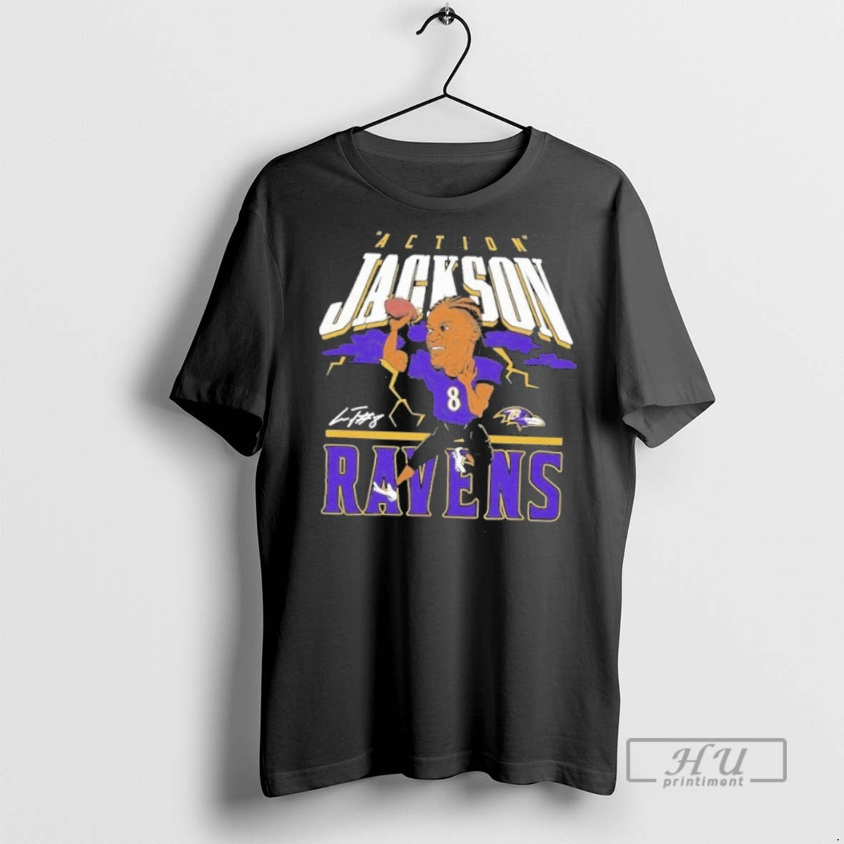 New Lamar Jackson Baltimore Ravens Action Caricature Player Tee Shirts Sweatshirt Hoodies