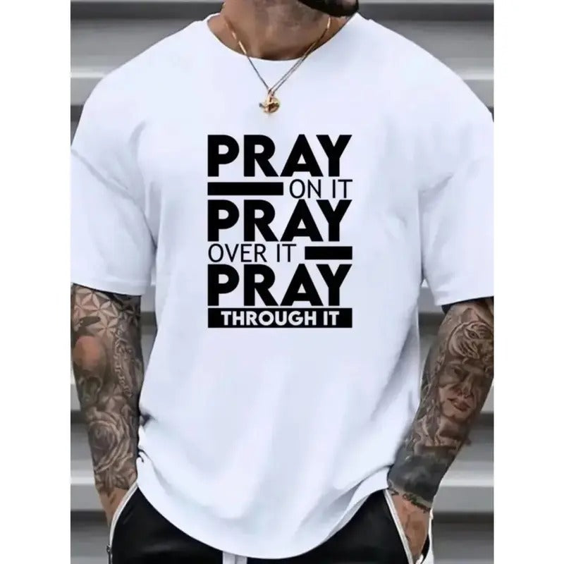 New PRAY Printed T-Shirt, Street Short Sleeve Cotton T-Shirt, Men's T-Shirt Comfort Fit Crew Neck T-Shirt - Super Soft,...