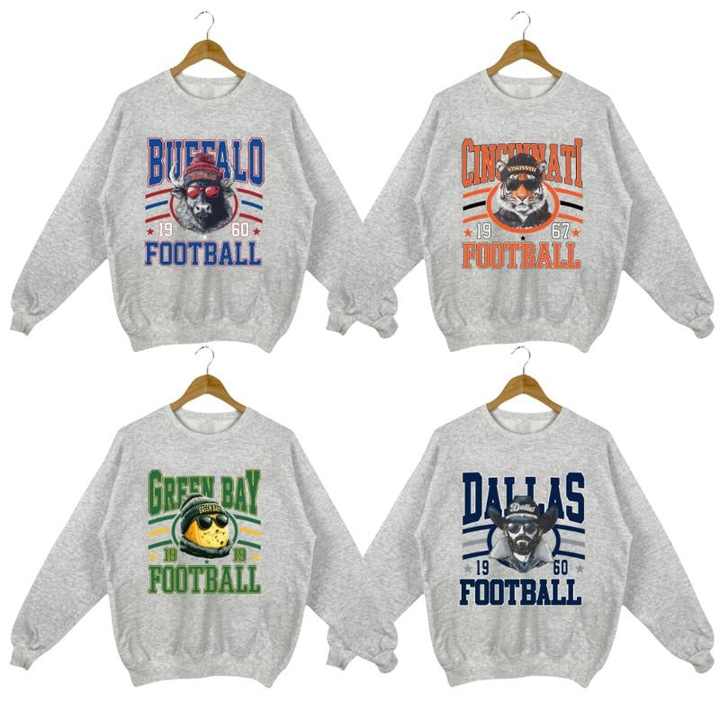 New Retro Style Varsity All Team Football Crewneck Sweatshirt - Gildan Sport Grey, Long Sleeve, Medium Clothing Length -...
