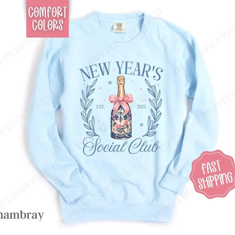 New Years Comfort Colors Sweatshirt, NYE 2025 Sweater, Happy New Year Crewneckstyle{n002}2 T-Shirts, Hoodie | TeeBloomCo.com