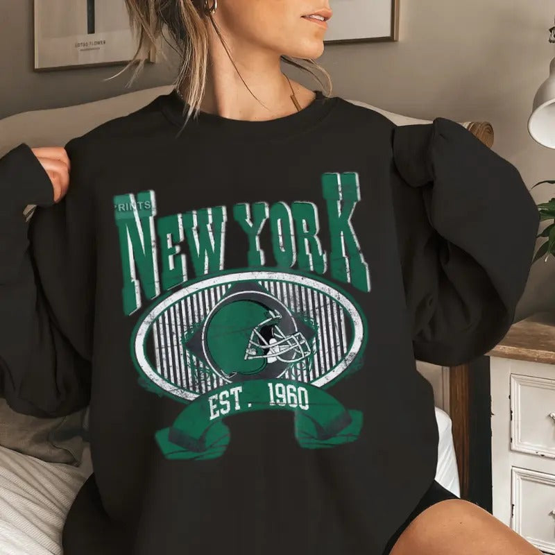 New York Football Retro 80s Vintage Style Crewneck Sweatshirt, New York Football Sweatshirt, Jets Sunday Football Fan...