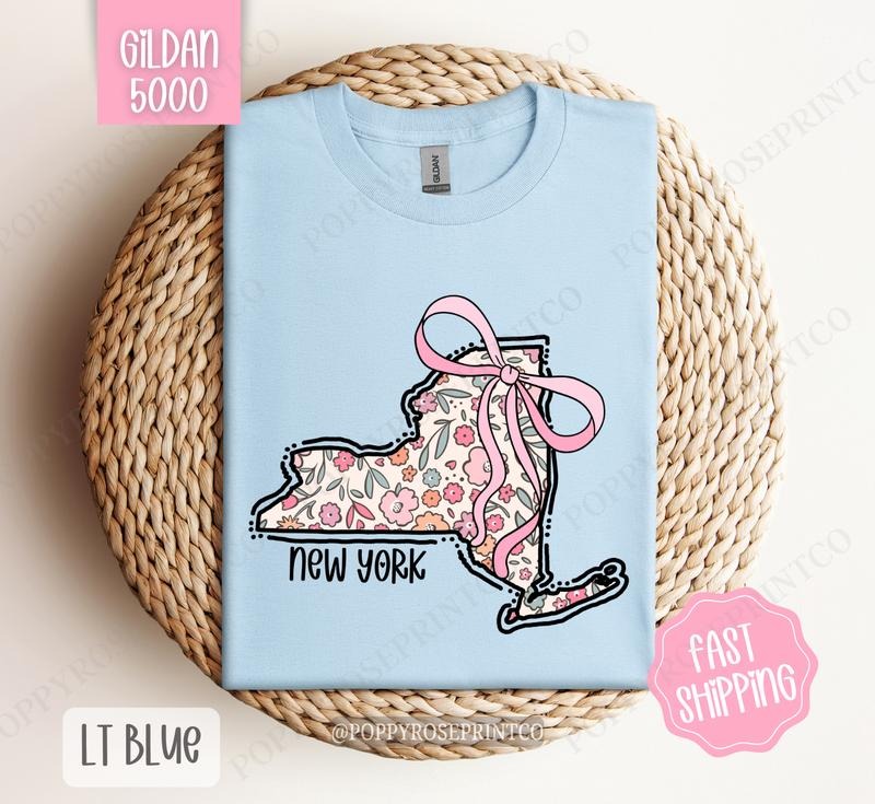 New York Gildan T-shirt, Cute New York State Shirt, New York Floral Bow Tee Hoodie, Sweatshirt | TeeBloomCo.com