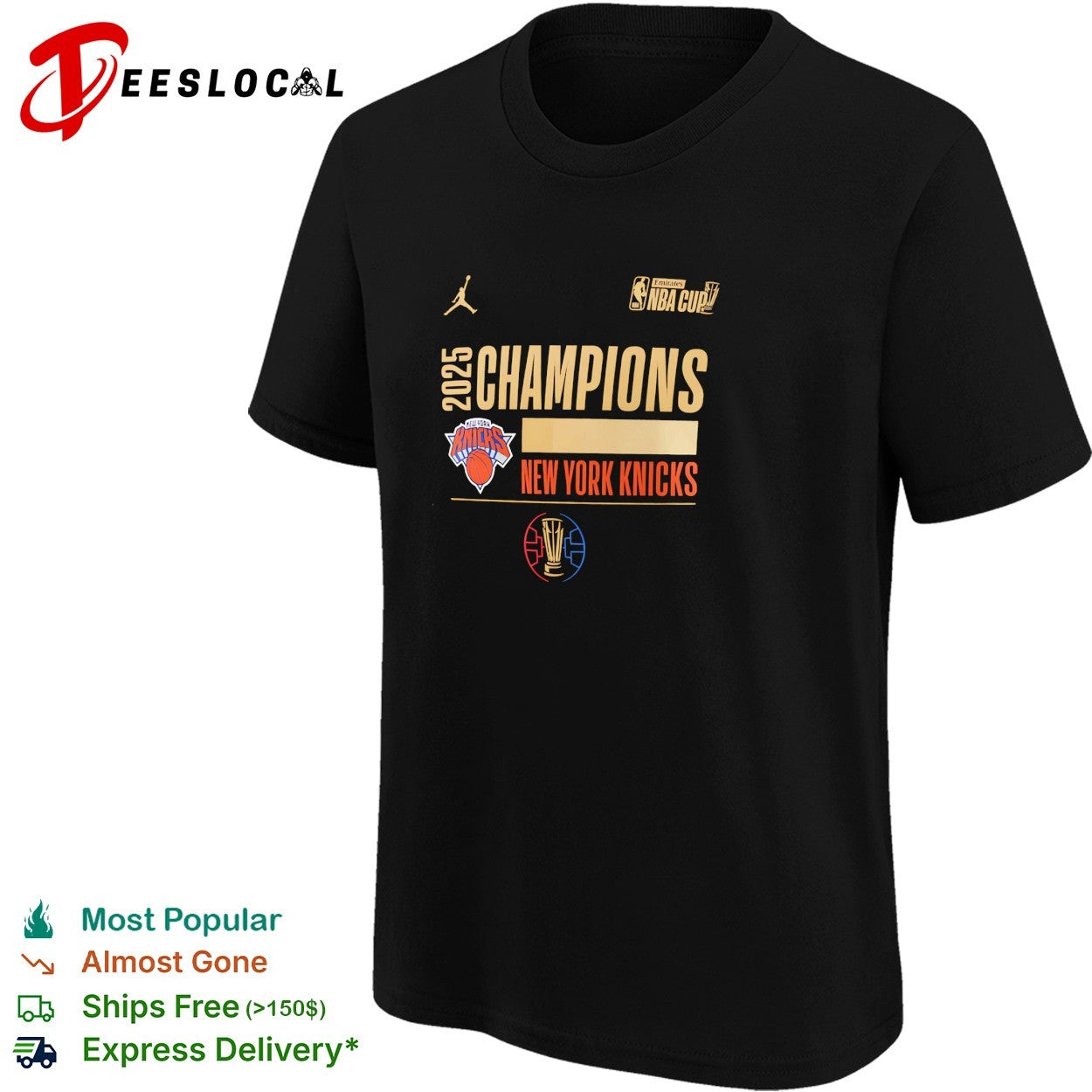 New York Knicks 2025 NBA Cup Champions bold trophy celebration art shirt