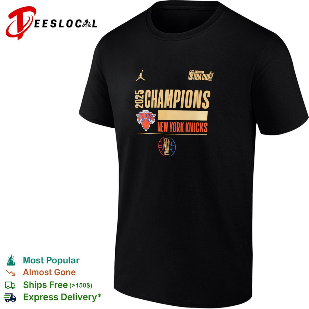 New York Knicks 2025 NBA Cup Champions bold trophy celebration art shirt