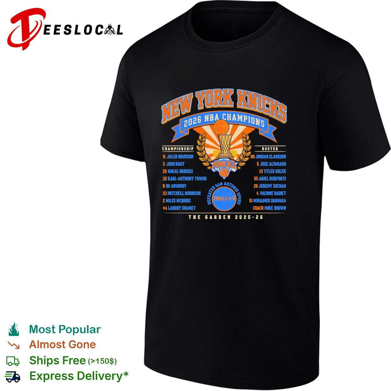 New York Knicks 2026 NBA Champions Jalen Brunson Karl Anthony Towns Roster shirt