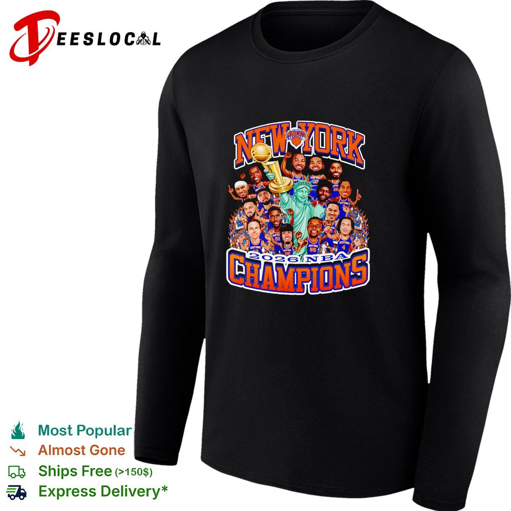 New York Knicks 2026 NBA Champions Statue of Liberty players victory collage shirt