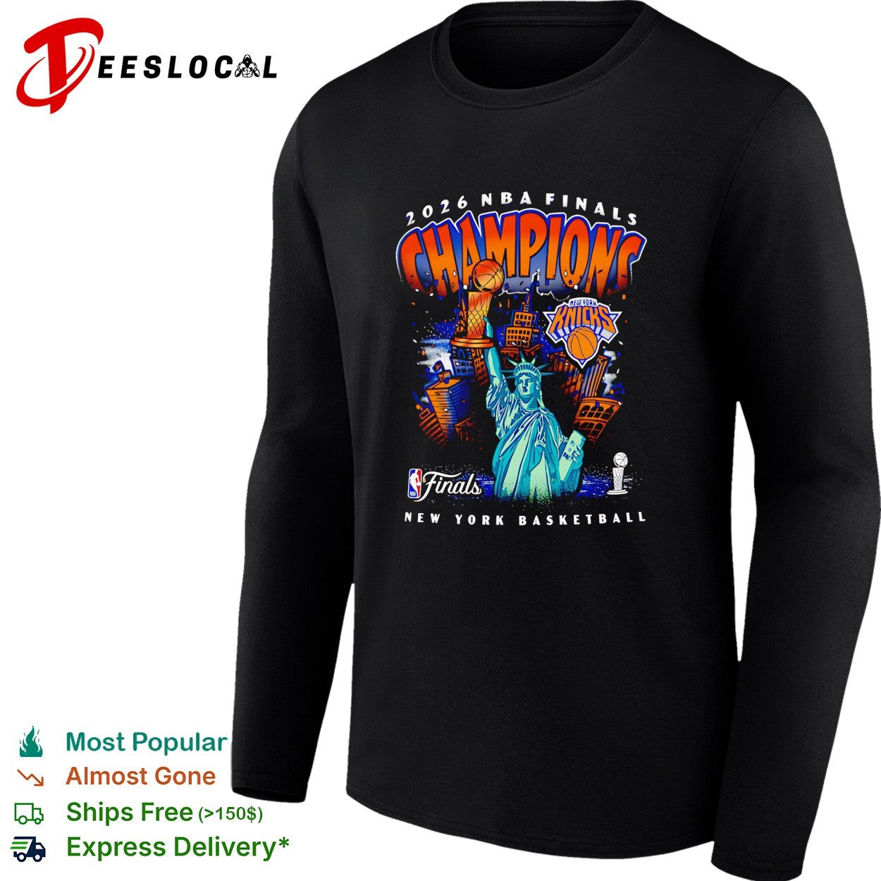 New York Knicks 2026 NBA Finals Champions Statue of Liberty NYC skyline shirt