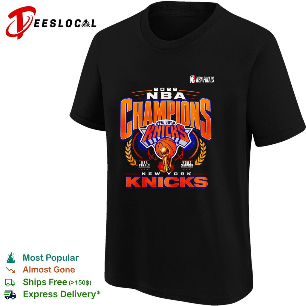 New York Knicks 2026 NBA champions NBA finals world champions trophy laurel wreath shirt