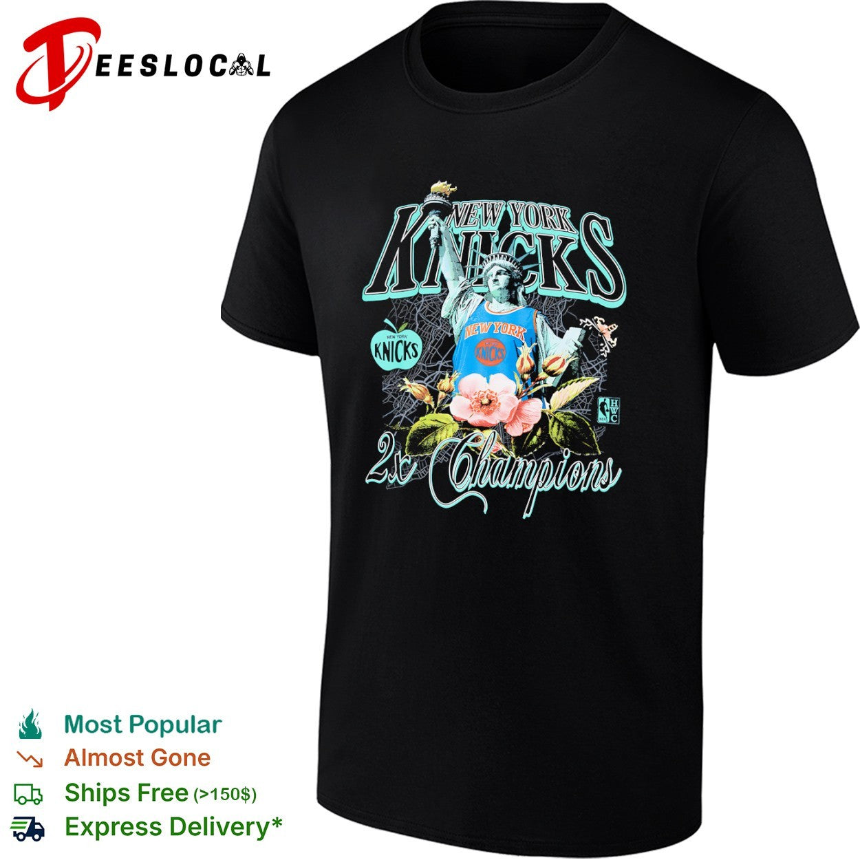 New York Knicks 2x Champions Statue of Liberty Apple Flower NBA shirt