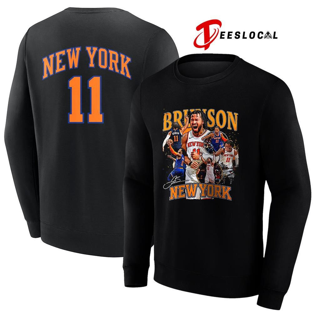 New York Knicks Jalen Bruncon NBA champions name and number graphic signature shirt