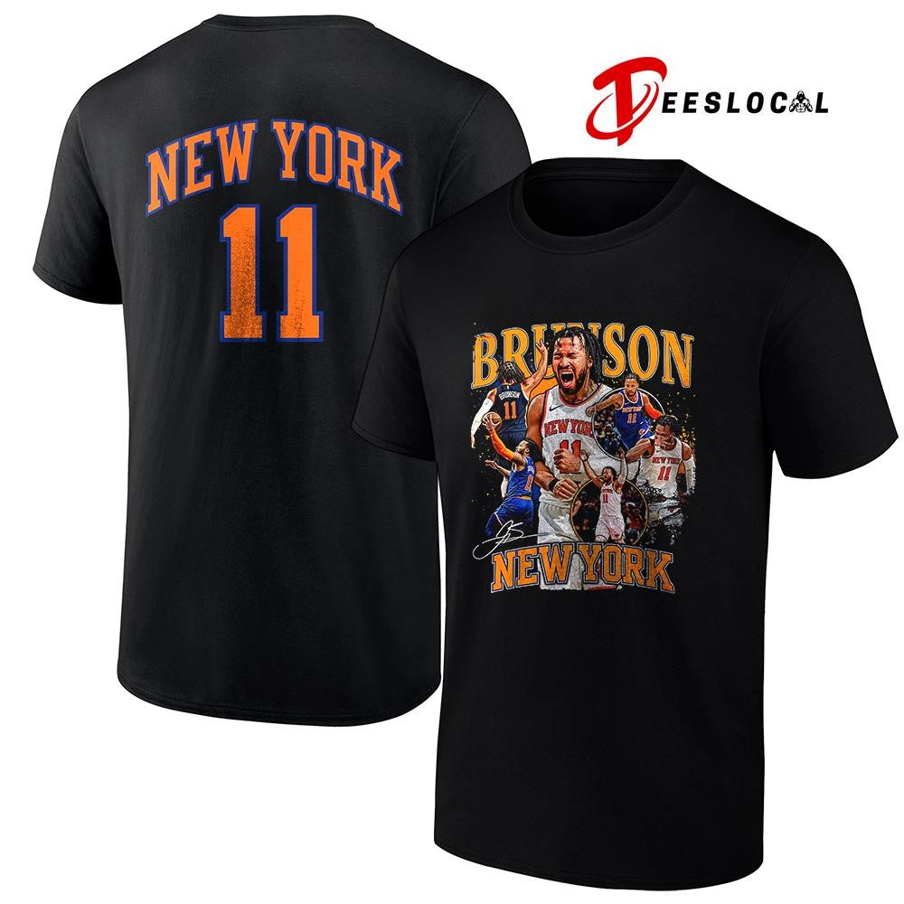 New York Knicks Jalen Bruncon NBA champions name and number graphic signature shirt