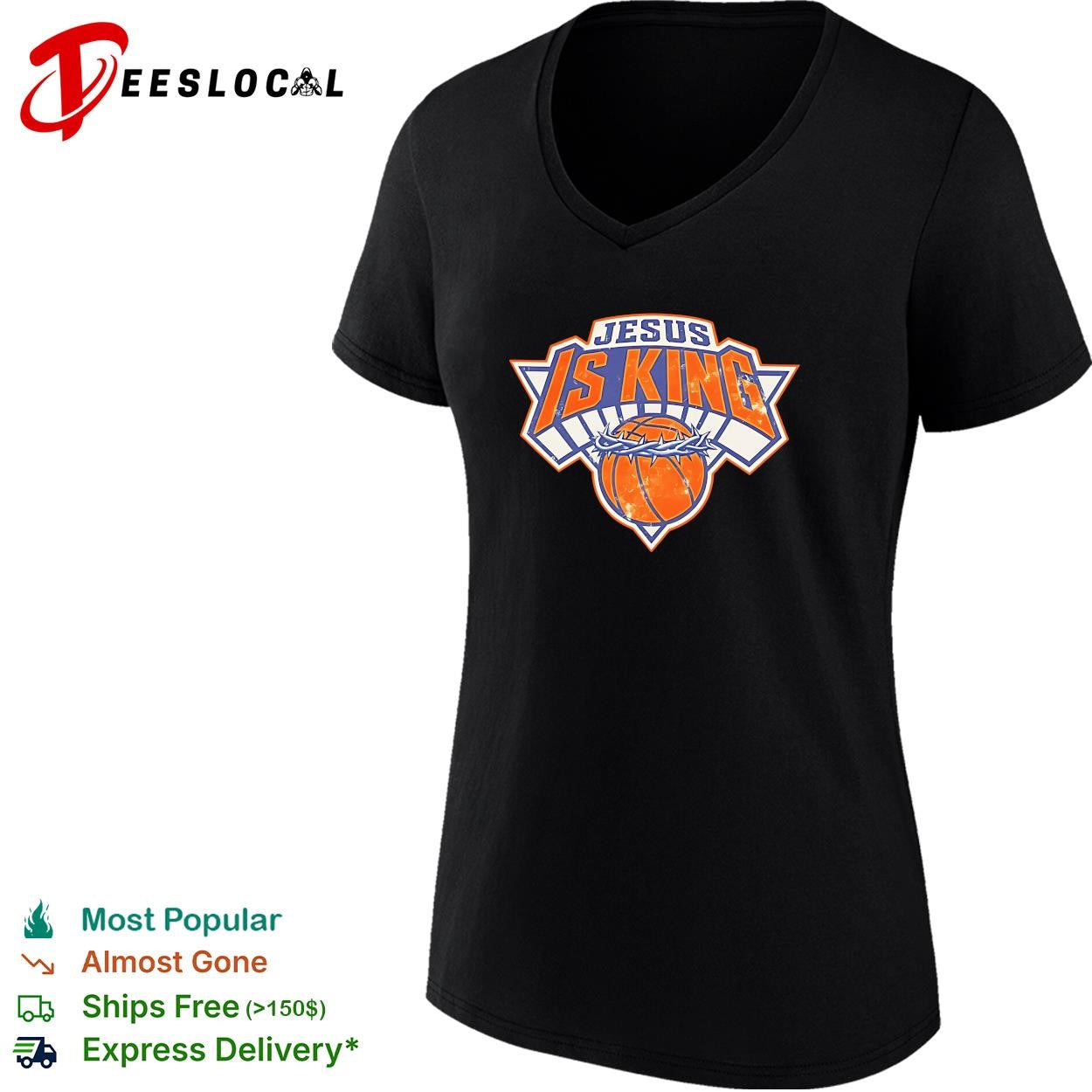New York Knicks =Jesus is King basketball crown of thorns New York logo mashup graphic shirt