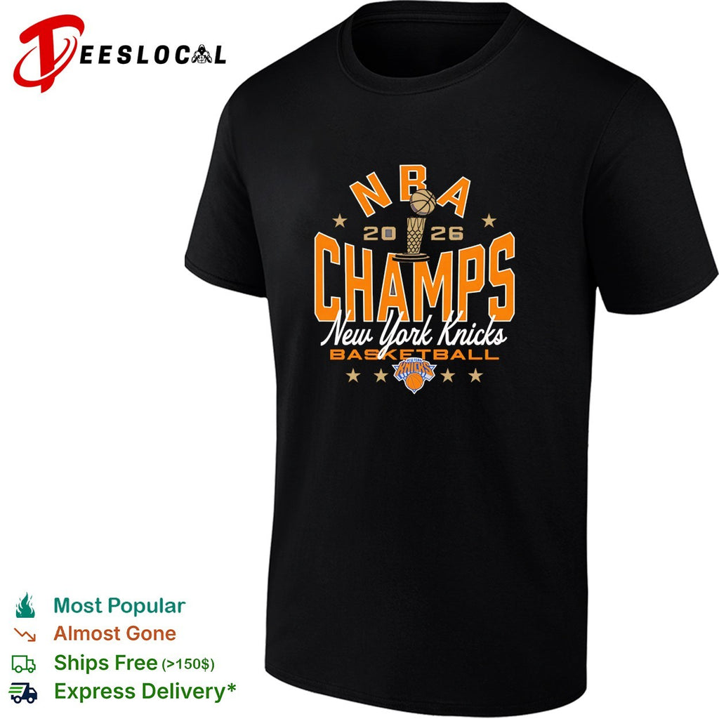New York Knicks NBA 2026 Champs basketball trophy stars arch classic logo shirt