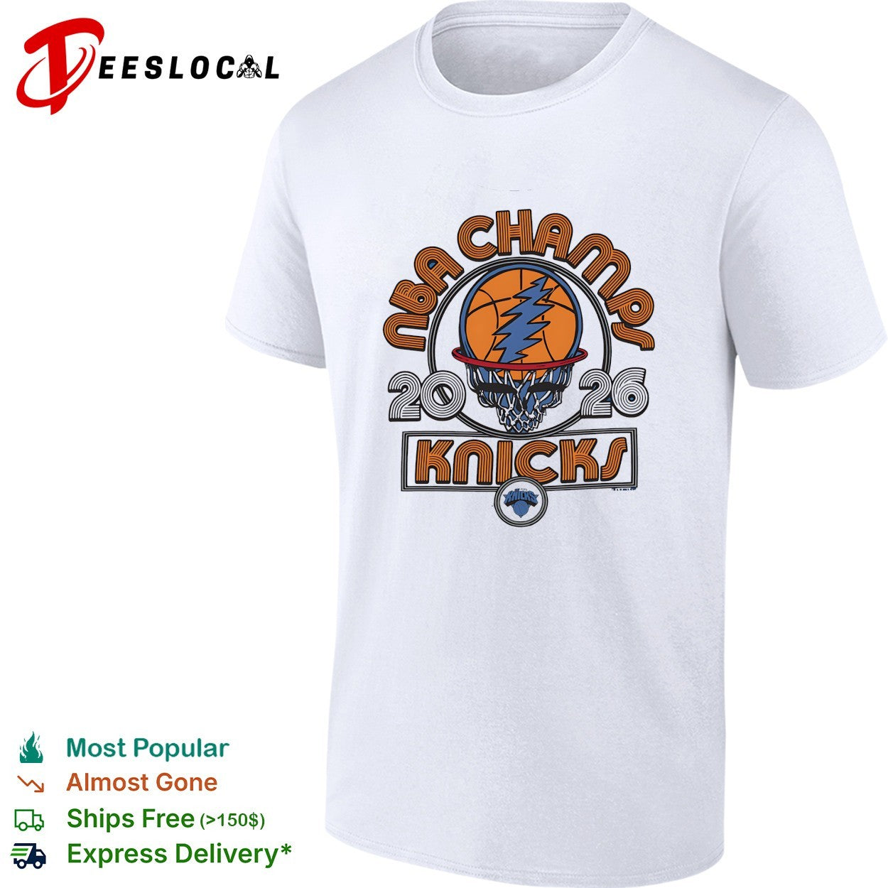 New York Knicks NBA Champs 2026 lightning bolt skull psychedelic logo shirt