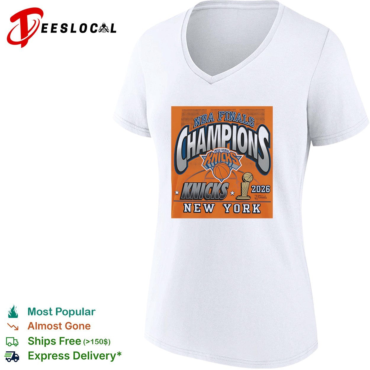 New York Knicks NBA Finals Champions bold arch logo trophy shirt