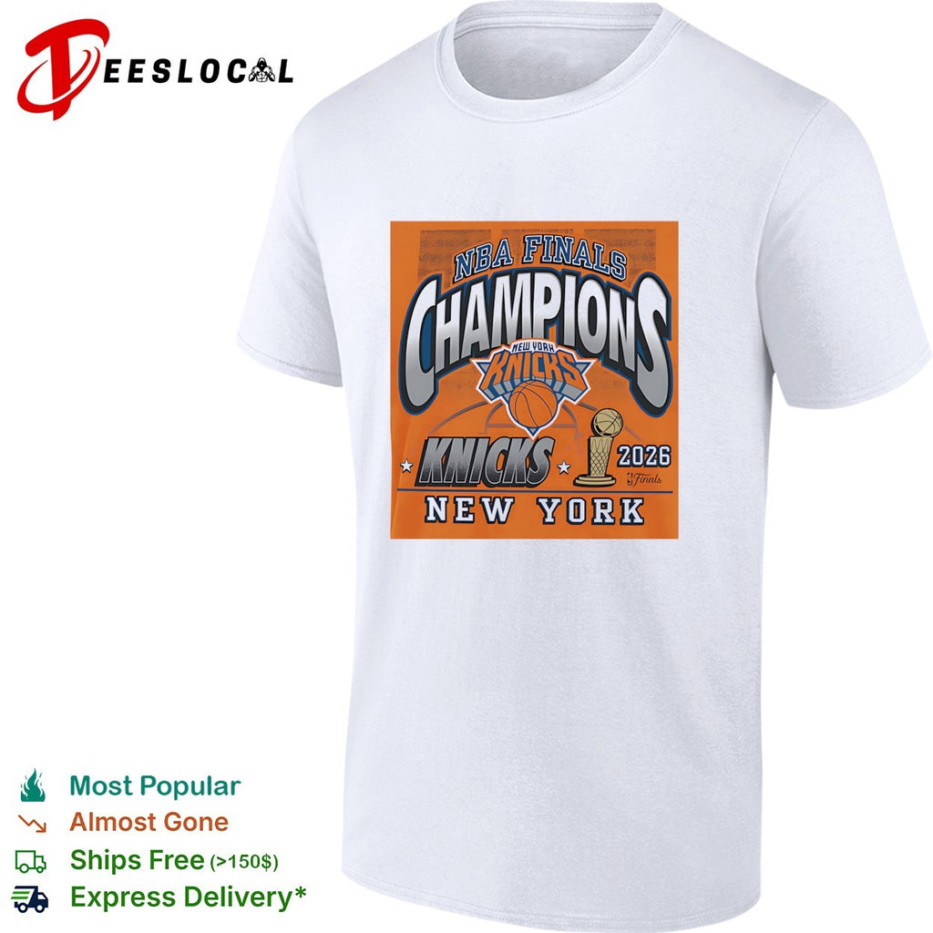 New York Knicks NBA Finals Champions bold arch logo trophy shirt