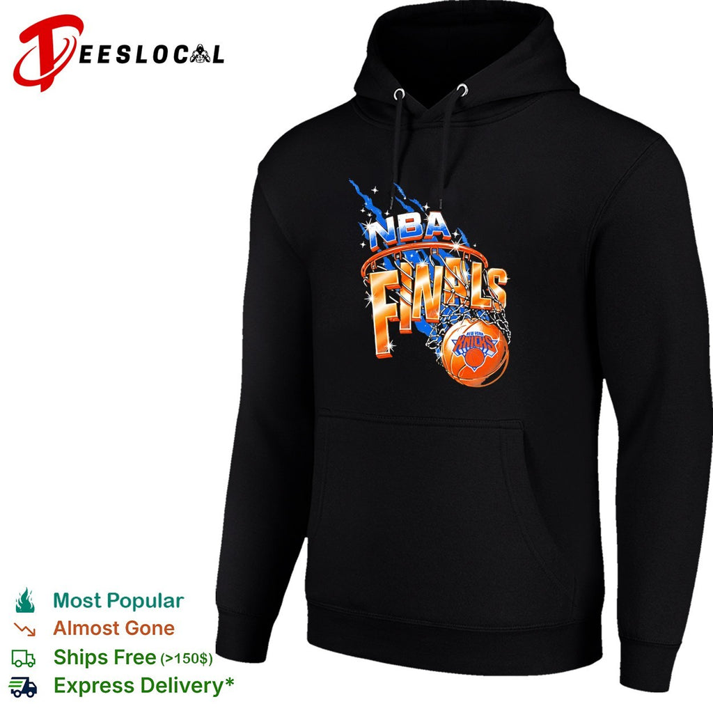 New York Knicks NBA Finals basketball hoop lightning blue orange dark shirt