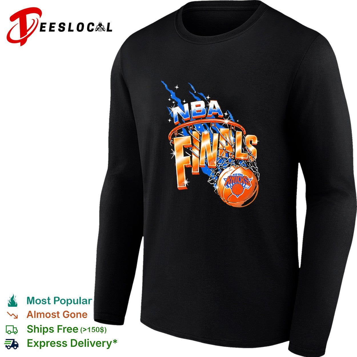 New York Knicks NBA Finals basketball hoop lightning blue orange dark shirt