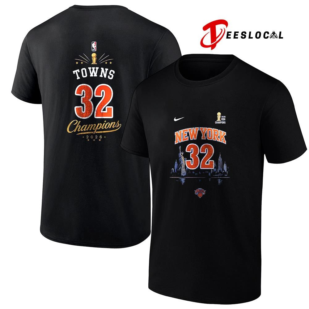 New York Knicks NBA Finals champions Karl Anthony Towns name and number shirt
