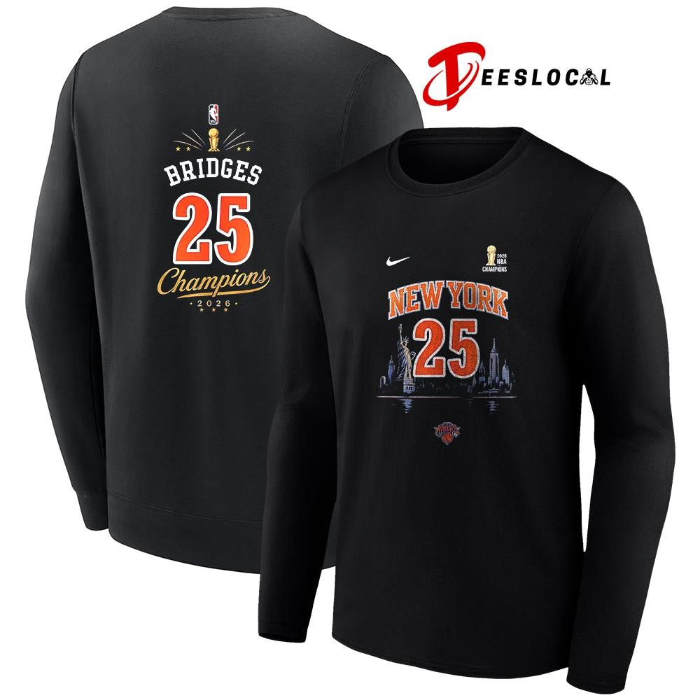 New York Knicks NBA Finals champions Mikal Bridges name and number shirt